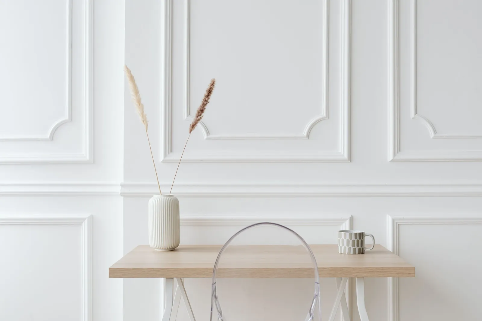 A smooth finished wall with clean panel detailing